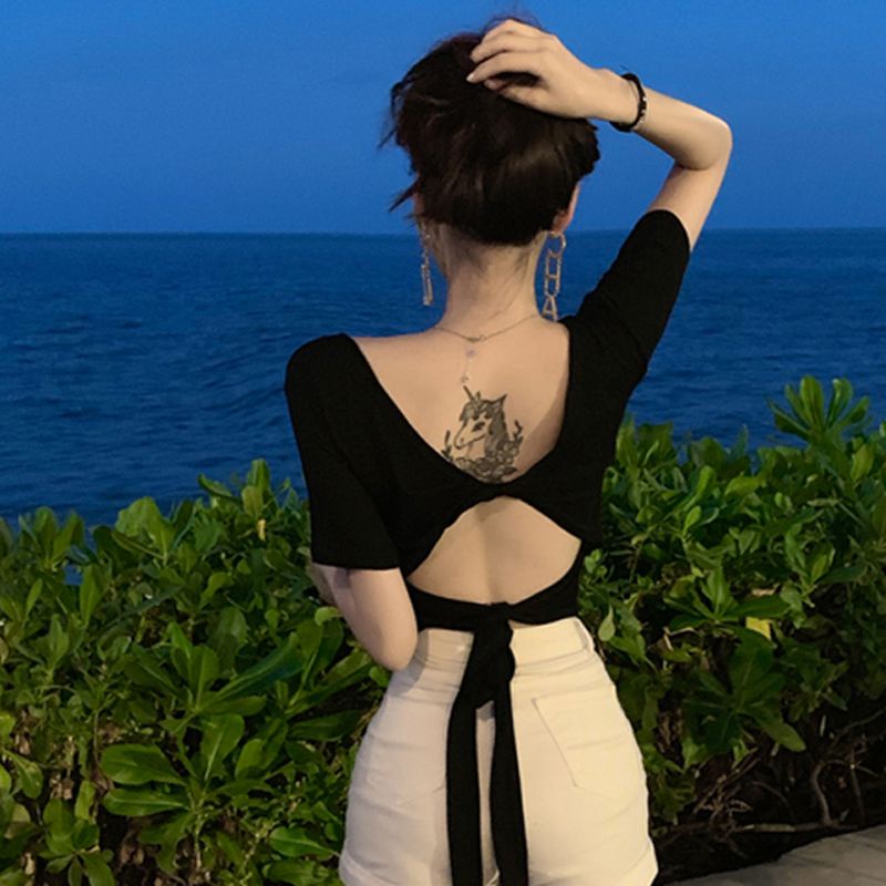 Jiashucheng Áo Trễ Vai Mùa Hè Có Dây Buộc Sau Lưng