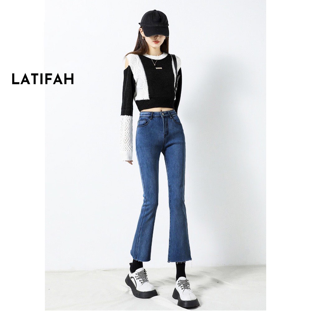 Quần jeans nữ ống loe co giãn tua lai LATIFAH QD047 trẻ trung năng động ulzzang phong cách hàn quốc