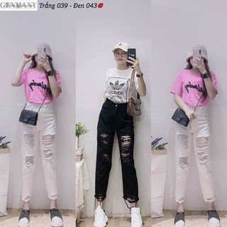 Quần baggy jeans rách cá tính 3 màu trắng, đen, khói siêu đẹp.