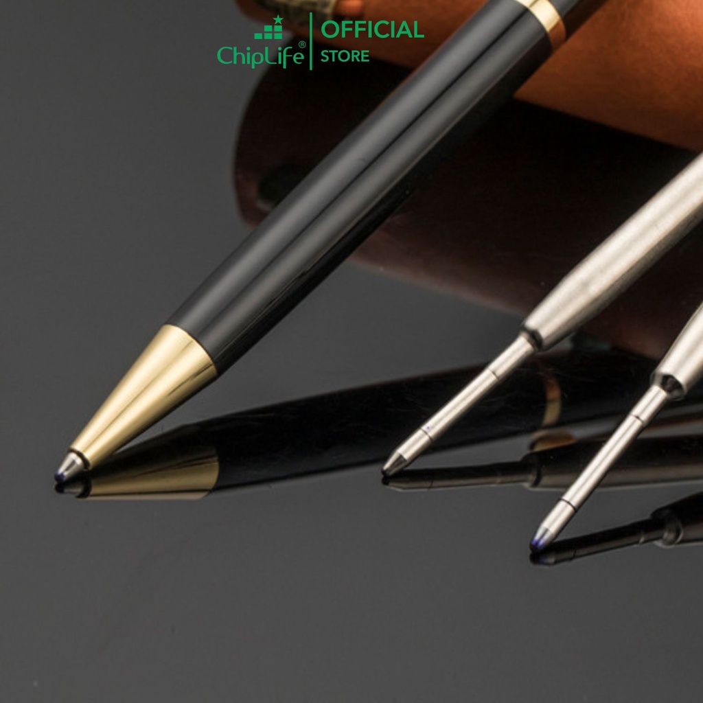 Bút kim loại xoay CHIPLIFE XT010 khắc tên - Đen viền vàng ngòi 0.7mm mực xanh