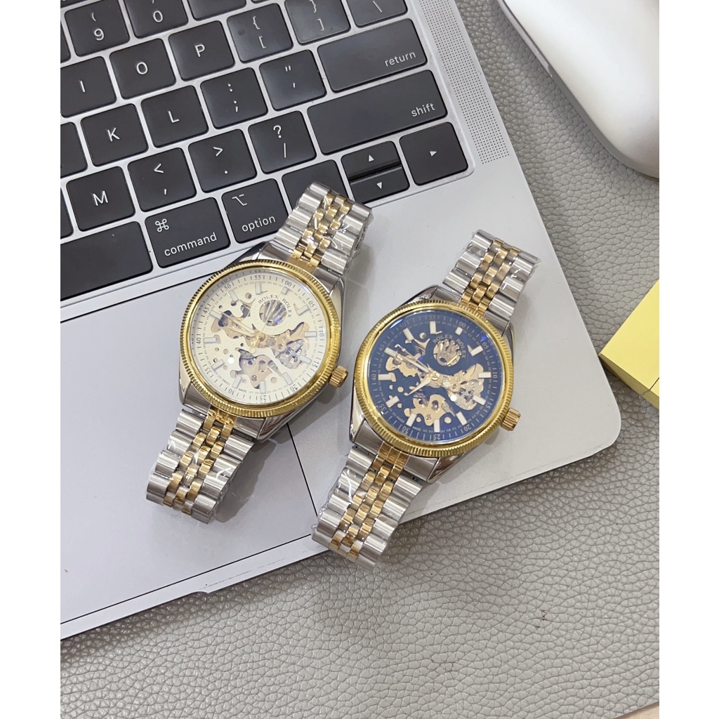 Đồng hồ Nam Rolex máy nhật, mẫu 6kim mặt số đính đá, mặt Trắng viền vàng,dòng cơ Automatic size 40mm-41mm