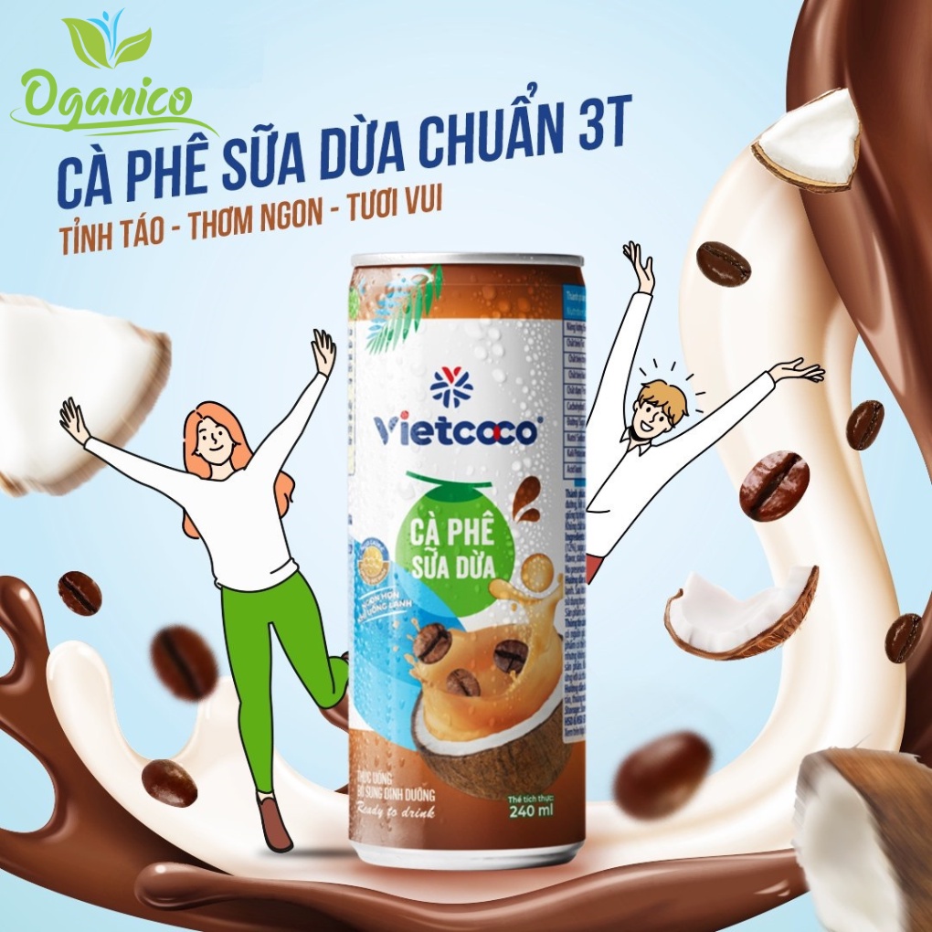 Cà phê sữa nước cốt dừa tươi lon Vietcoco nước uống giải khát không có gas 240ml - Coffee coconut milk Vietcoco 240ml