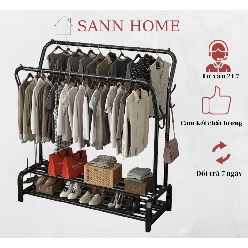 Kệ Treo Quần Áo 2 Giàn 2 Tầng Chất Liệu Kim Loại Bền Đẹp Tiện Ích