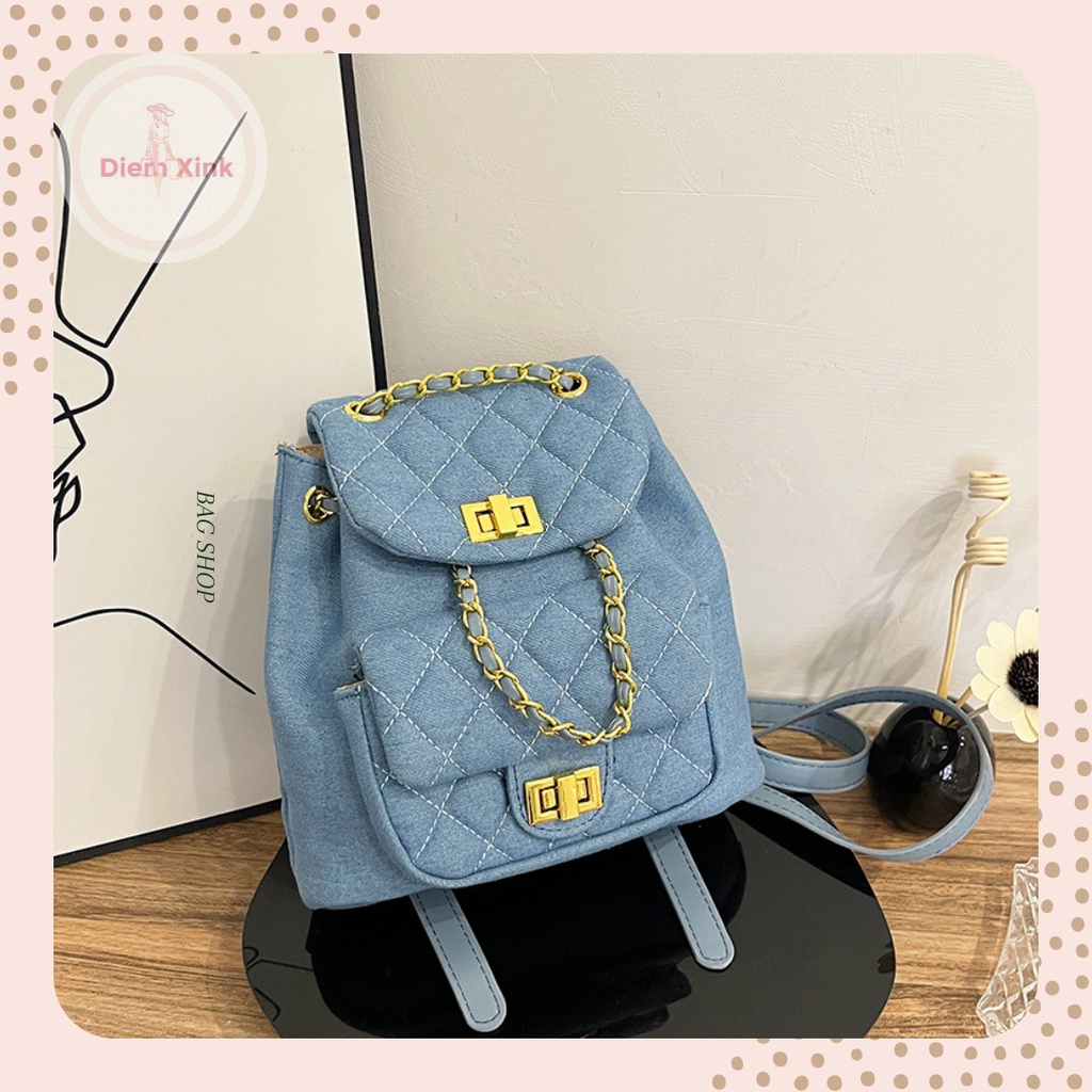 Balo Nữ Đẹp Balo Dây Rút Vải denim Màu Xanh Dương Chống Thấm Nhẹ Phong Cách Thời Trang Hàn Quốc Cao Cấp Cá Tính Đi Chơi