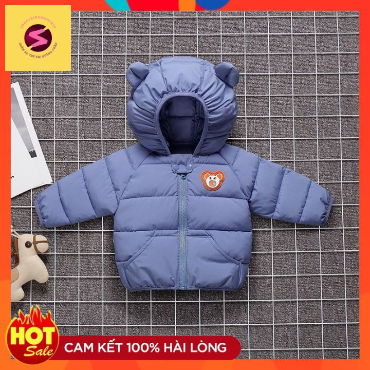 Áo khoác trẻ em tai gấu có đèn nháy hàng quảng châu siêu nhẹ ấm áp bé trai bé gái 6-22kg