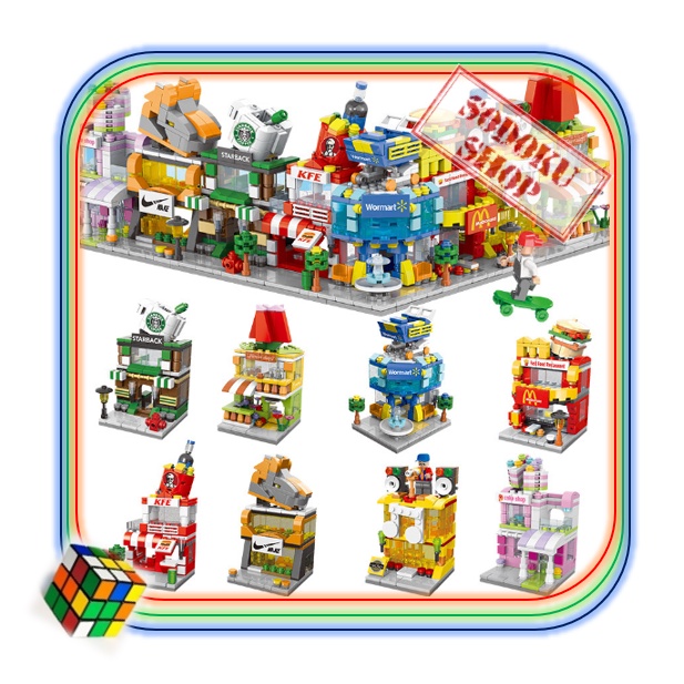 07047 Đồ Chơi Lắp Ghép Lego, Đồ Chơi Giáo Dục, Lego Xây Dựng Thành Phố, Mẫu Các Cửa Hàng, 160+ PCS, Hộp 26cm