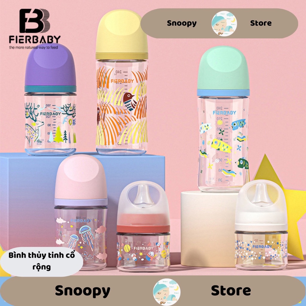 Bình Sữa Thủy Tinh FIERBABY Cổ Rộng 80Ml 160Ml 240Ml