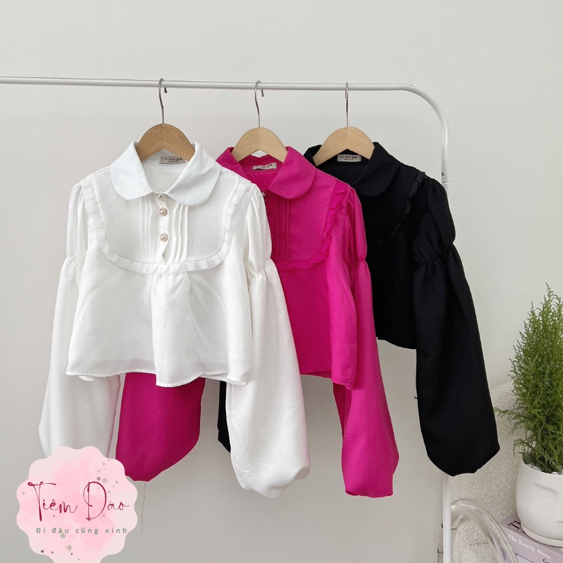 Áo sơ mi nữ dài tay , Áo kiểu dáng croptop bèo ngực cổ sen bánh bèo cực xinh - Thời trang nữ Tiệm Đào