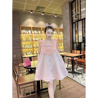 Đầm babydoll dáng xòe cổ vuông cánh tiên sang chảnh màu trắng, hồng, đen mặc đi tiệc, đi chơi