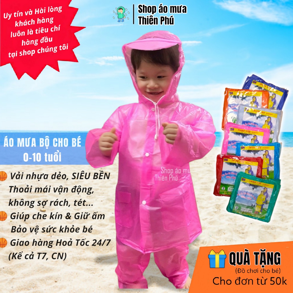 Áo mưa trẻ em Thiên Phú, bộ quần và áo cho bé, size số 3-4