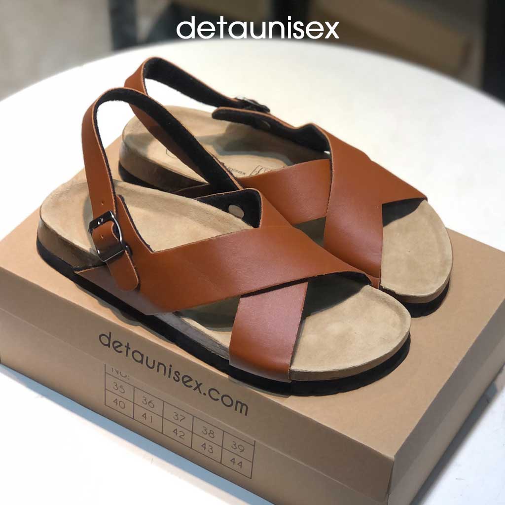 Dép Birken đế trấu sandal quai chéo Detaunisex  phong cách văn phòng - SATA23