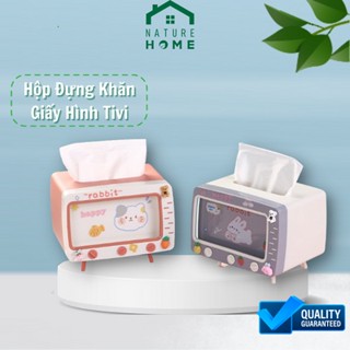 Hộp Đựng Khăn Giấy Cao Cấp Kèm Giá Đỡ Điện Thoại 2in1, Hộp Đựng Giấy Ăn Hình Tivi Decor Naturehome
