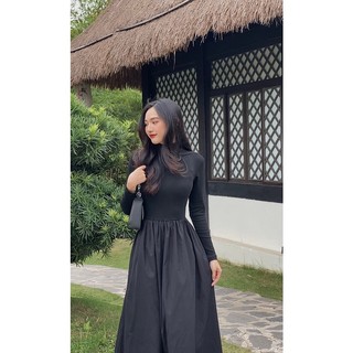Đầm Cổ Cao Tay Dài Dáng Xòe Chất Cotton Hack Dáng- Lollie Store