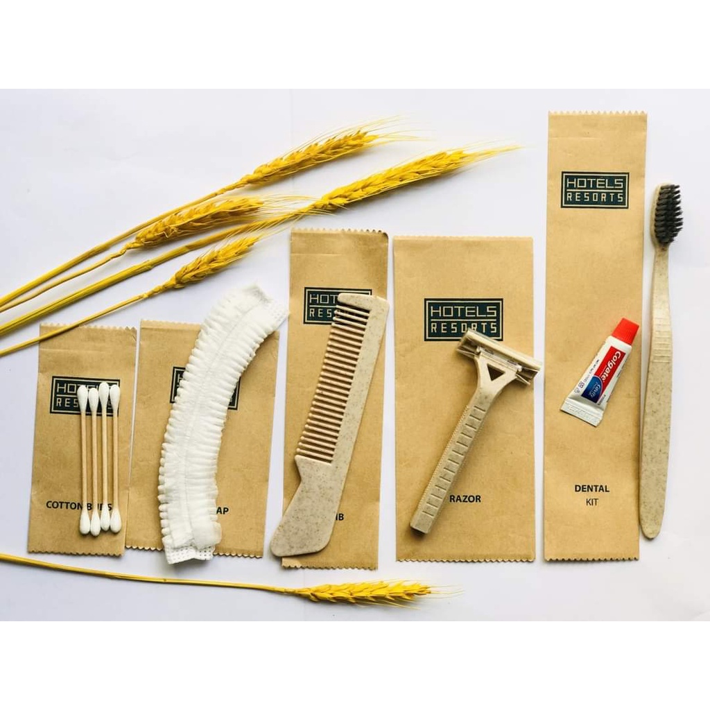 Amenities thân thiện môi trường làm từ bột trấu,Bộ đồ dùng tự hủy trong khách sạn