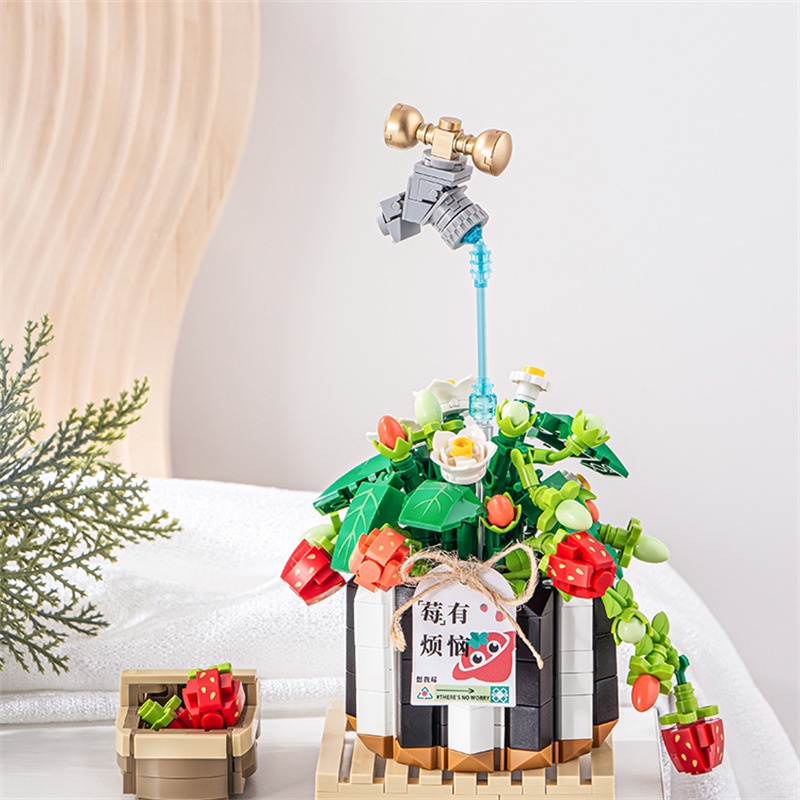 Đồ chơi lắp ráp mô hình chậu cây dâu tây, chậu hoa mẫu mới