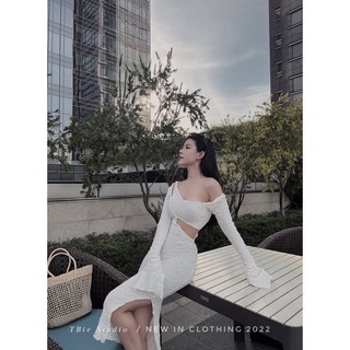 Váy body nhăn lệch cut out