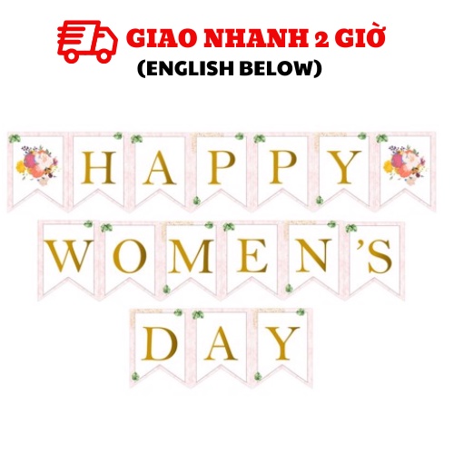 Bộ Dây Cờ Happy Women's Day Màu Trắng Hồng Trang Trí Ngày Quốc Tế Phụ Nữ 8/3 - Women's Day Bunting F