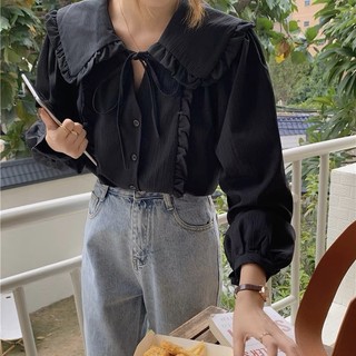 Sơ mi bigsize bèo dọc cổ buộc nơ (OOTD BIGSIZE 60-90kg)