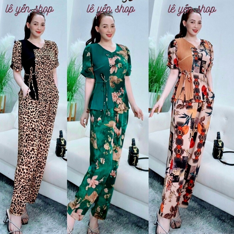 Đồ bộ nữ kiểu đẹp áo dập ly quần dài 50 đến 68kg, set quần áo nữ xếp li vải mango