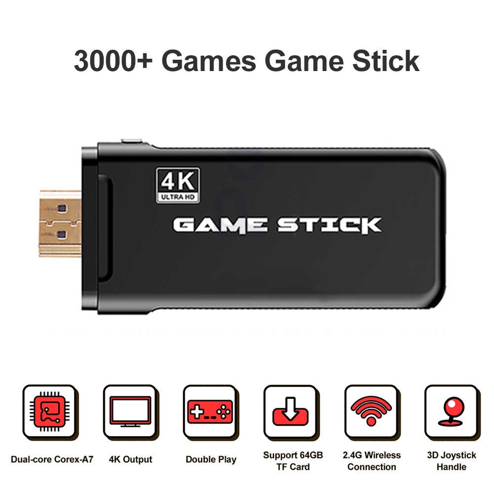 Máy Chơi Game Điện Tử 4 Nút Game Stick HDMI 3000+/10000+ Trò Chơi, Kết nối HDMI, 4K kết nối với ti vi，32GB/64GB | BigBuy360 - bigbuy360.vn