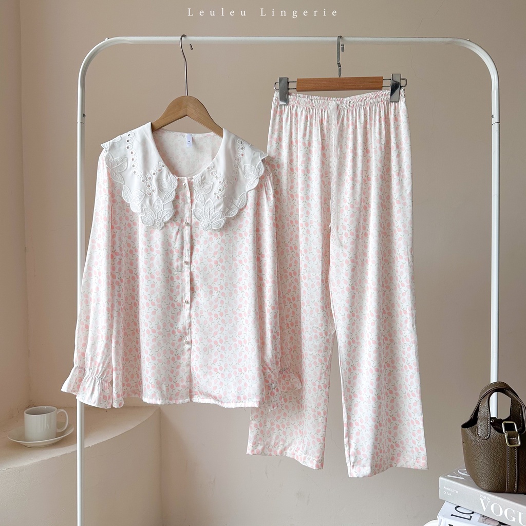 PYJAMAS LỤA CAO CẤP TAY DÀI QUẦN DÀI CỔ BÈO ĐIỆU ĐÀ LEULEU.LINGERIE