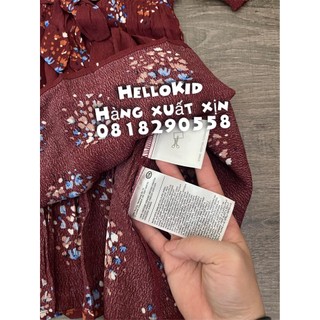 Váy viscose hoa nhí đỏ buộc eo bé gái