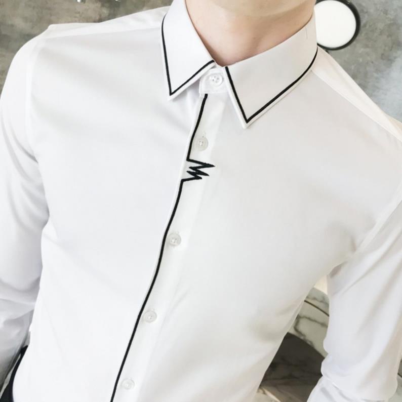 h Áo sơ mi nam, sơ mi dài tay cổ Đức, Thêu viền tay, cổ và cúc áo nổi bật mới lạ. Mã N10 . | BigBuy360 - bigbuy360.vn