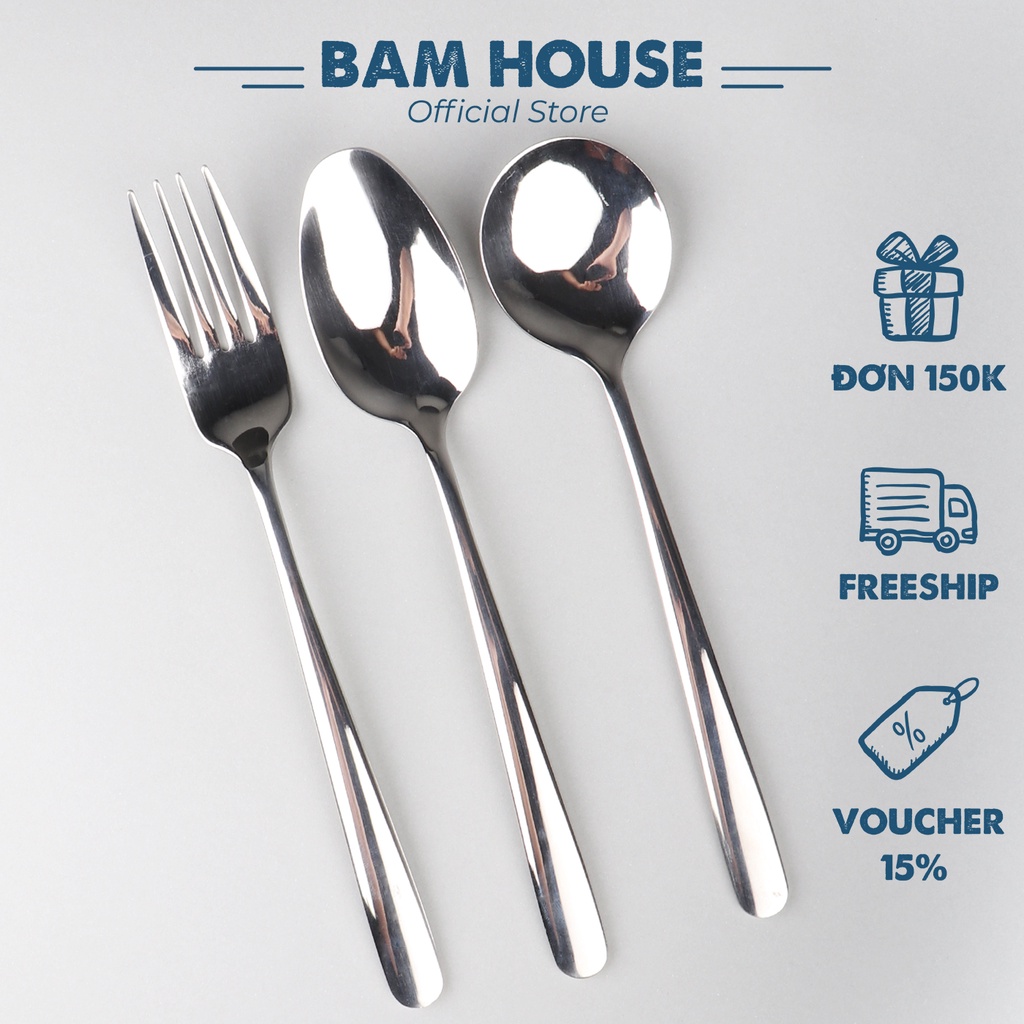 Muỗng nĩa inox 304 Bam House cán dài dày siêu bóng cao cấp MXM01 - Gia dụng bếp