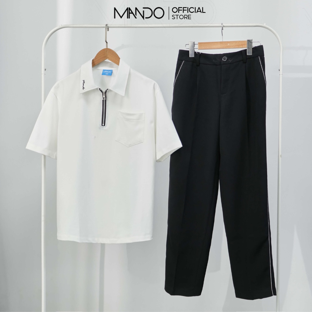 Áo Polo Khóa Kéo Nam MANDO Chất Liệu Cá Sấu Cổ Khóa Zip Form Rộng Basic Unisex Thời Trang Hàn Quốc - POL003