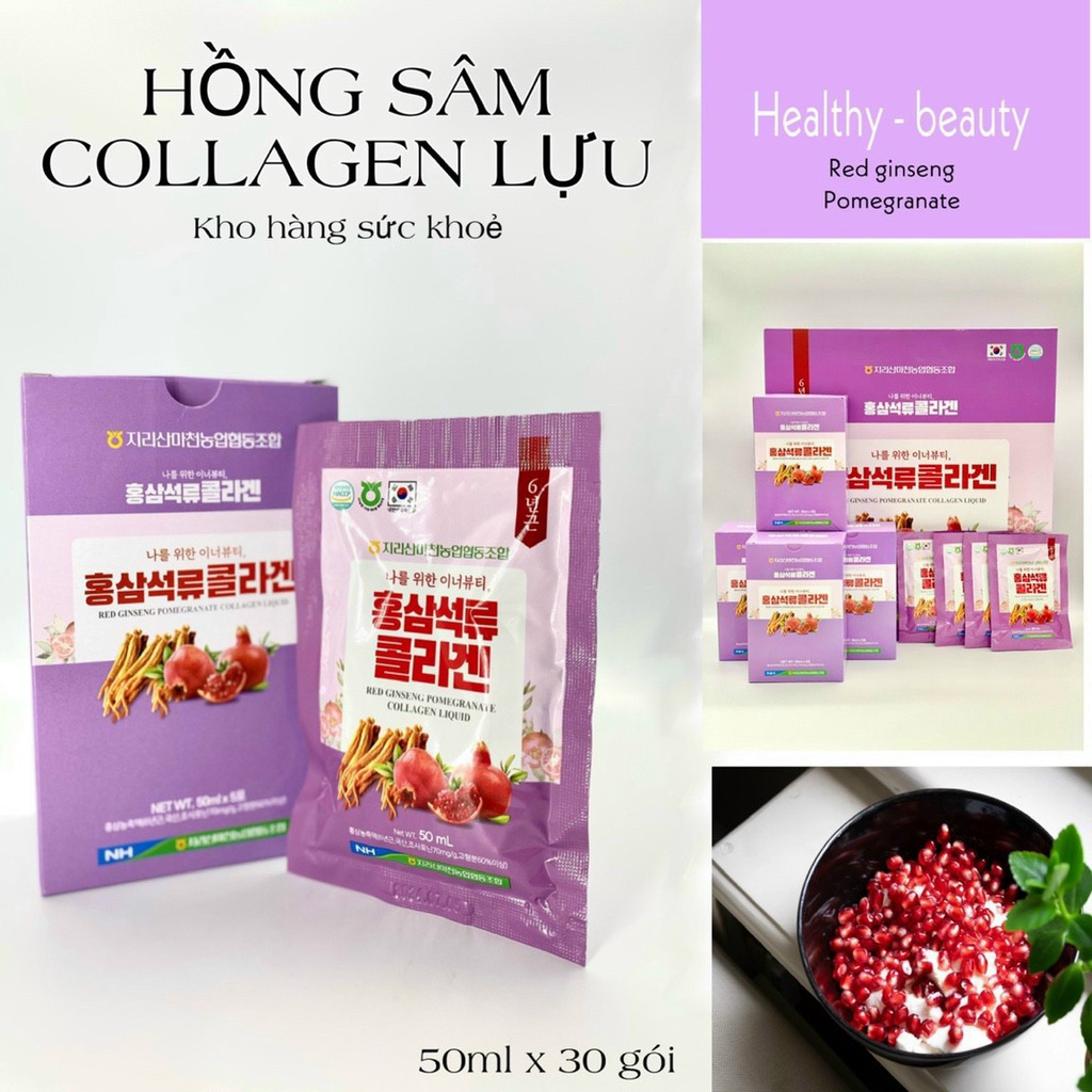 Nước Hồng Sâm Collagen Lựu Hàn Quốc Hộp 30 gói x 50ml