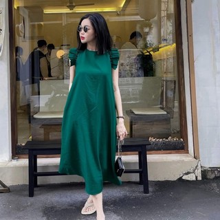 Váy Xanh suông tay bèo bầu bí nhỏ bon chen