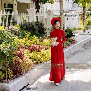 Áo dài cưới 4 tà cô dâu màu đỏ mb13
