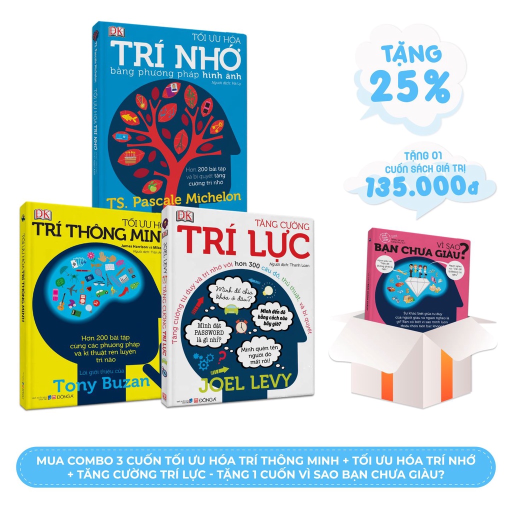 Sách - Combo 3 Cuốn Tối Ưu Hóa Trí Thông Minh + Tối Ưu Hóa Trí Nhớ + Tăng Cường Trí Lực - Tặng 1 cuốn Vì sao bạn chưa gi