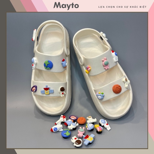 Sandal nữ có quai hậu đế bánh mì 3cm MayTo dễ thương Ulzzang kèm 14 jibbitz phi hành gia màu trắng, đen, hồng QN-13