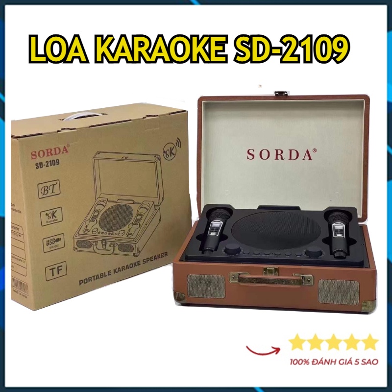 Loa Karaoke Vali Sách Tay SORDA SD-2109 Cao Cấp Tích Hợp 2 Micro Không Dây Hỗ Trợ Bluetooth V5.0 USB Thẻ Nhớ TF