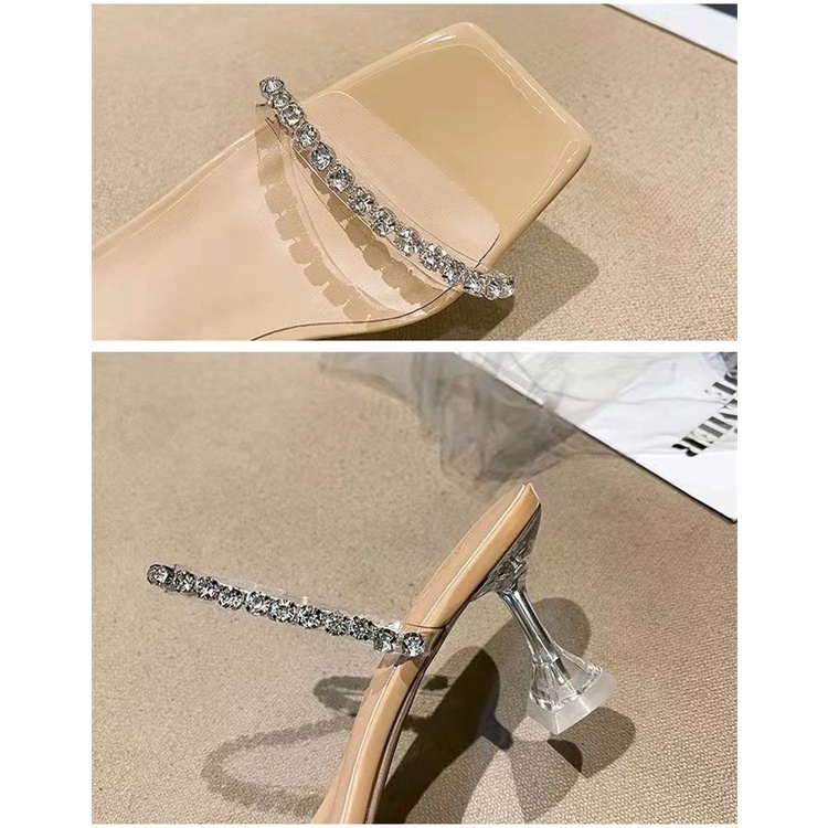 Giày Cao Gót Mũi Vuông Đính Đá Thời Trang Cho Nữ