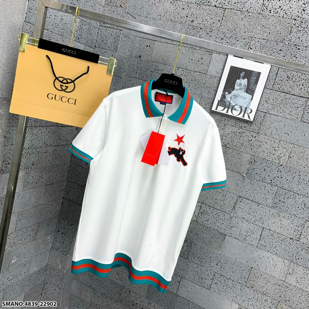 Áo Polo GC Cotton Nam Thêu Sticker Viền Xanh Sọc Đỏ Cao Cấp