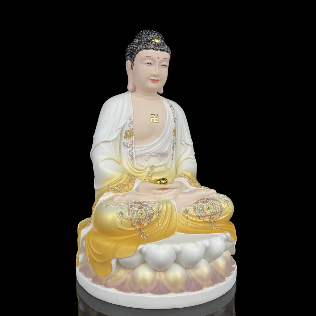 Tôn Tượng Phật Tổ 2910 Ngồi Bục Hoa Sen Áo Đỏ , Vàng Bằng Nhựa Cứng (Composite) - phật giáo tuệ quang