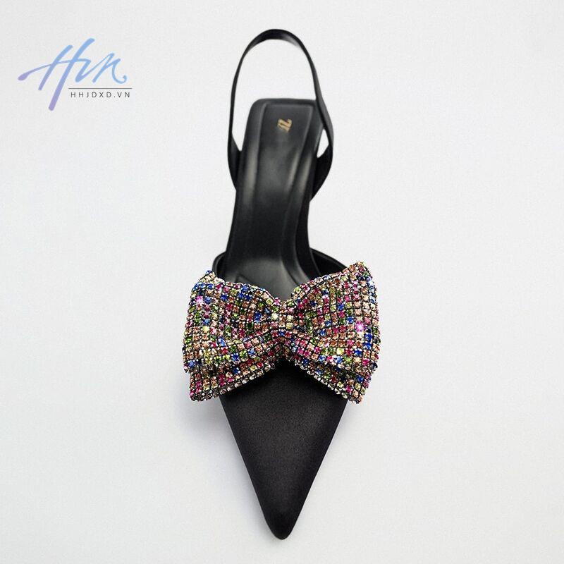 Hàng Mới Về Mới Giày Cao Gót Mũi Nhọn Đính Đá Thời Trang Mùa Hè 2023 Dành Cho Nữ