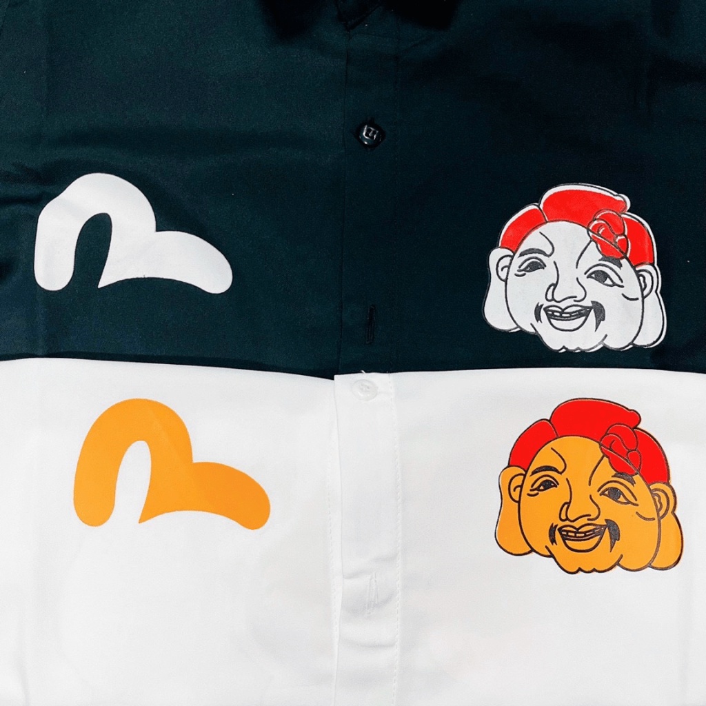 Áo Sơ Mi Nam Ngắn Tay Cổ Bẻ Vải Kate Lụa Phối Hình 2 Màu Trắng Đen Trẻ Trung NEW UNISEX