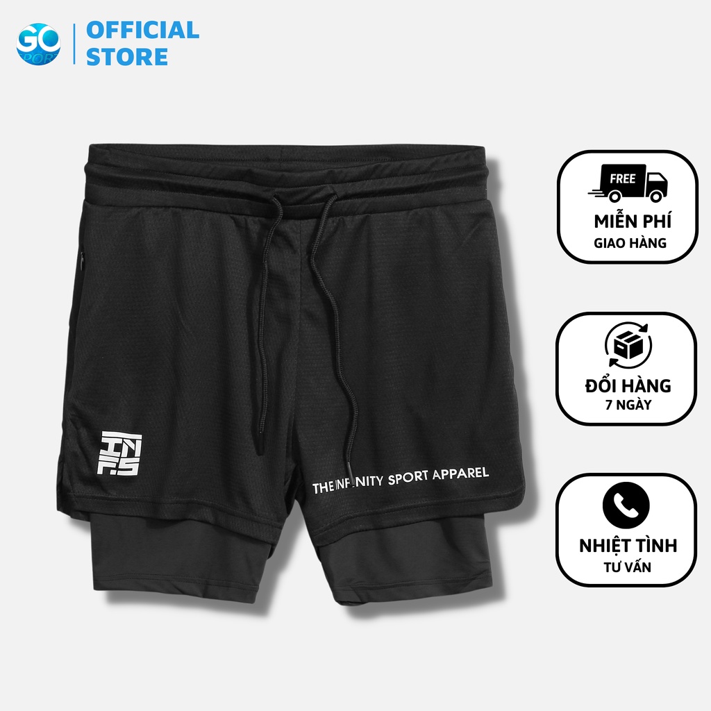 Quần Short Training INF.S 2 Lớp, 2in1 Tập Gym Nam Chất Liệu Thun Poly Co Giãn Thoải Mái Dễ Vận Động