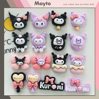 Bộ 14 Sticker, Charm 3D chủ đề Kuromi DIY nhựa cứng gắn Cross, Dép Sục, Cá Sấu MayTo JB-05