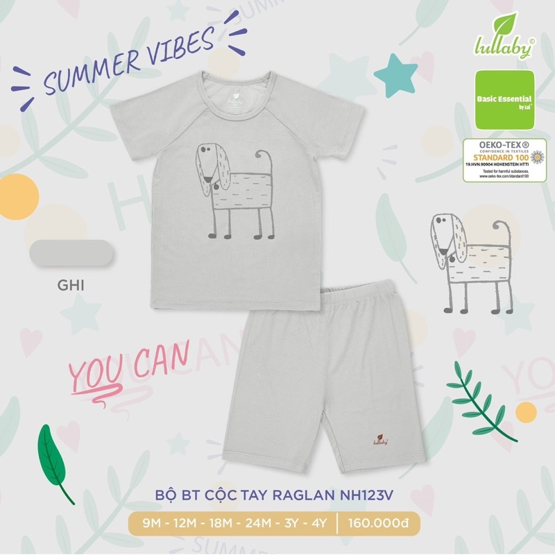 Bộ cộc tay chất peptit hãng Lullaby cho bé