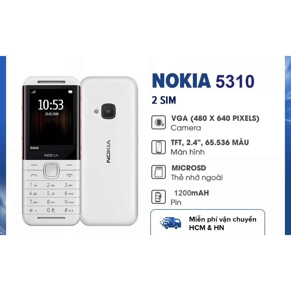 Điện thoại Nokia 5310 , Máy 2 SIM , Màn Hình 2.4 inch,Pin 1200 mAh,Mới Fullbox