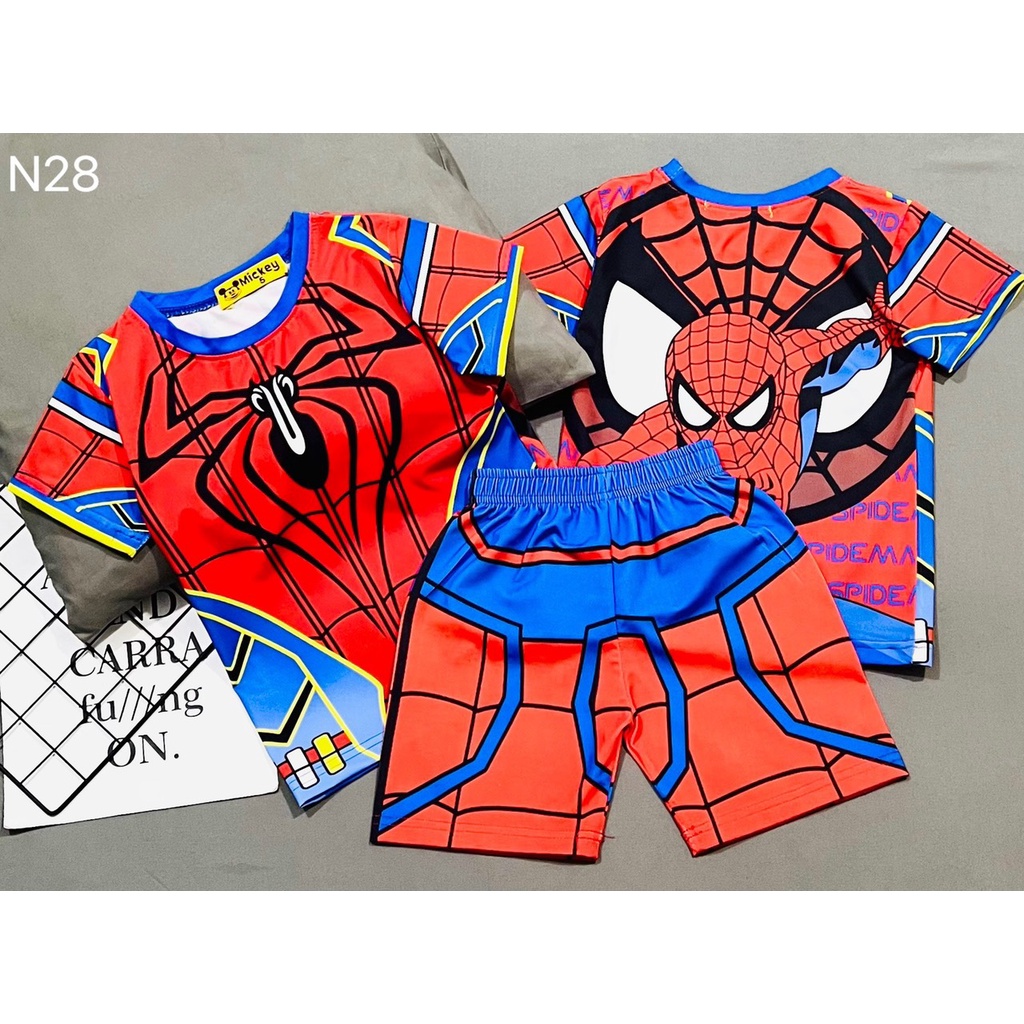 Bộ tay ngắn quần đùi lửng siêu nhân cơ bắp cho bé trai Thun lạnh 3D Mic.key Size nhí 11-21kg - Pikakids