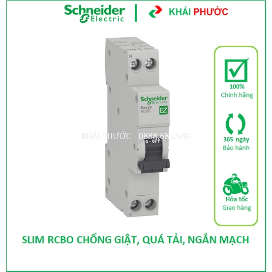 SLIM RCBO CB CHỐNG GIẬT RÒ 2P TÉP 1 PHA 2 CỰC 30mA 4.5kA át Áp Tô mát aptomat atomat 10A 16A 20A 25A 32A 40A SCHNEIDE