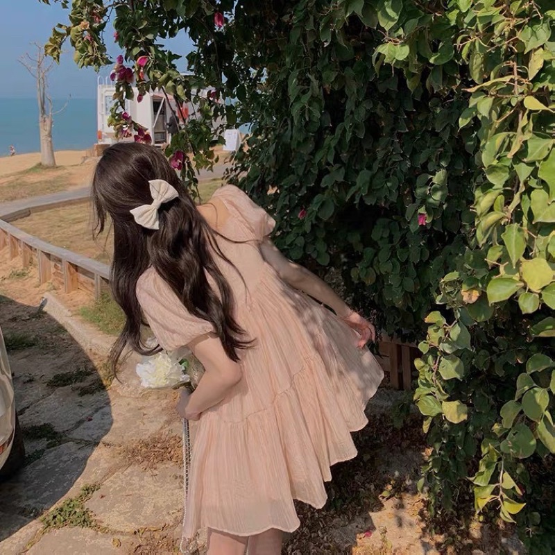 Đầm cổ chữ U dáng babydoll 2 tầng siêu xinh hàng 2 lớp cận chất - hàng có sẵn