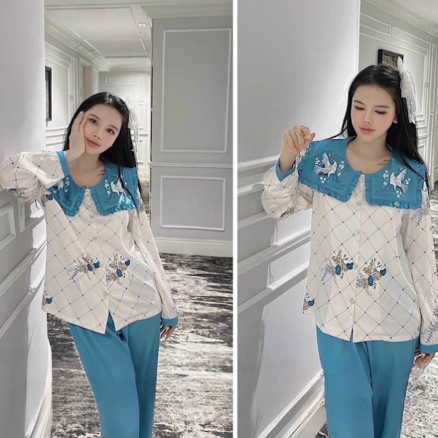 BỘ PIJAMA LỤA CAO CẤP TAY DÀI HOA DẠI