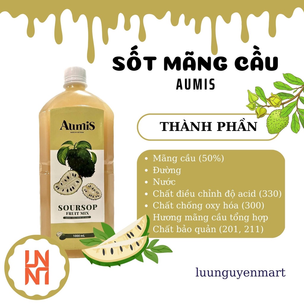 Mứt Mãng Cầu AUMIS Làm Trà Trái Cây, Trà Sữa - Chai 1L