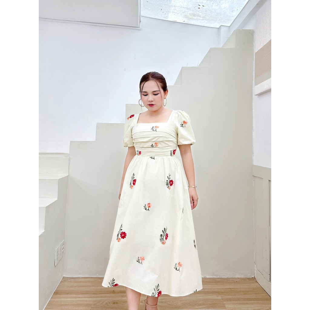 Đầm nữ bigsize, đầm xếp ly ngực hoa in, hoa thêu dáng đẹp sống ảo